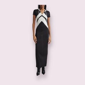 Jean Paul Gaultier Black Colorblock Jersey Knit Logo Hoodie Maxi Dress L NWT